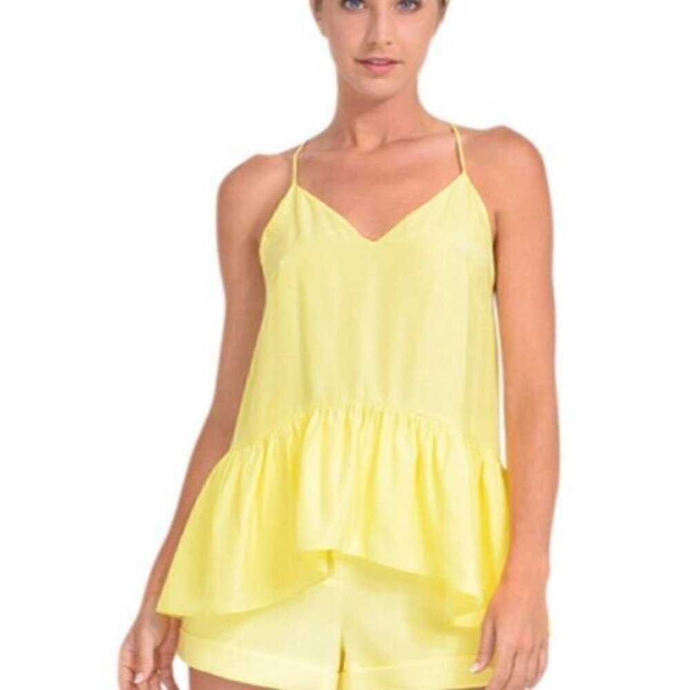 Nwot Cinq A Sept Silk Tank Top Womens Xs Janet Ruffle Hem Yellow